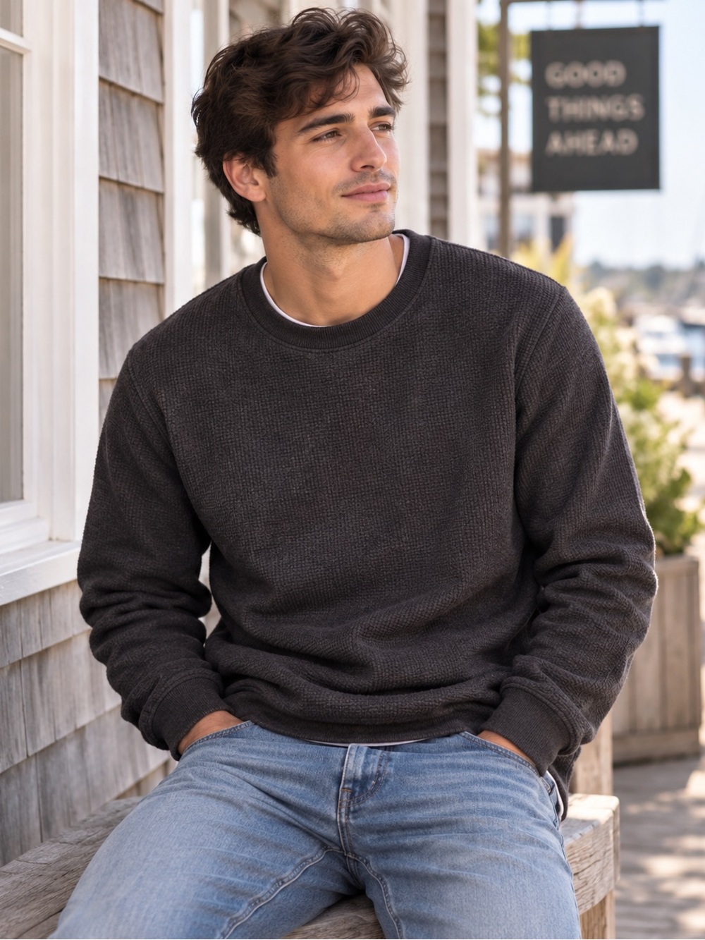 BC Clothing Heritage Men’s Sherpa Lined Thermal Crewneck Charcoal L